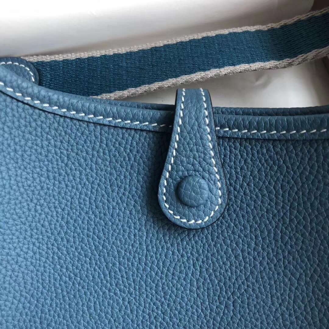 Hermes Evelyne 16 Amazone TPM Shoulder Bag In Blue Jean Clemence Leather